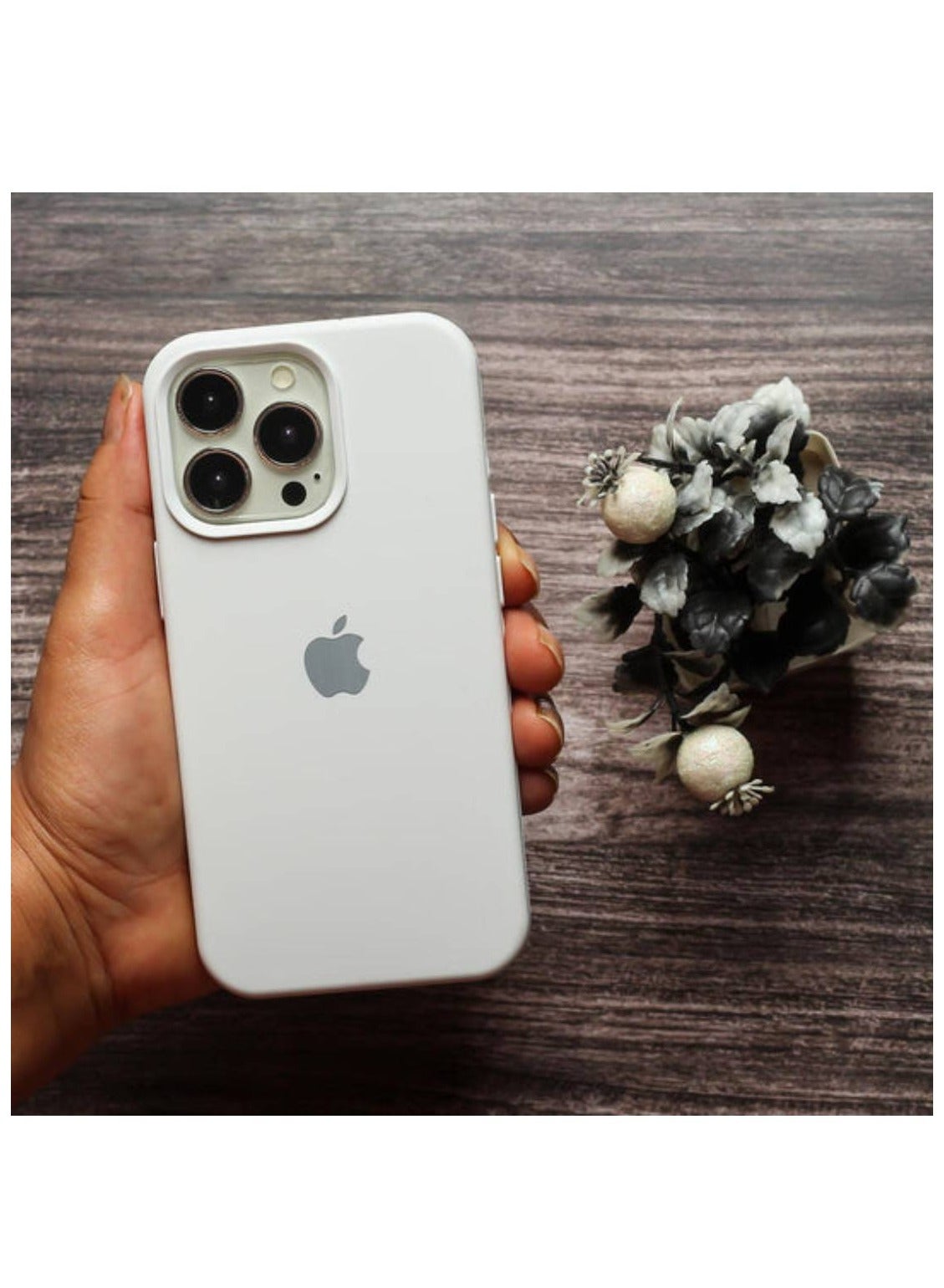 iPhone 15 Pro Liquid Silicone Case Cover With Logo White
