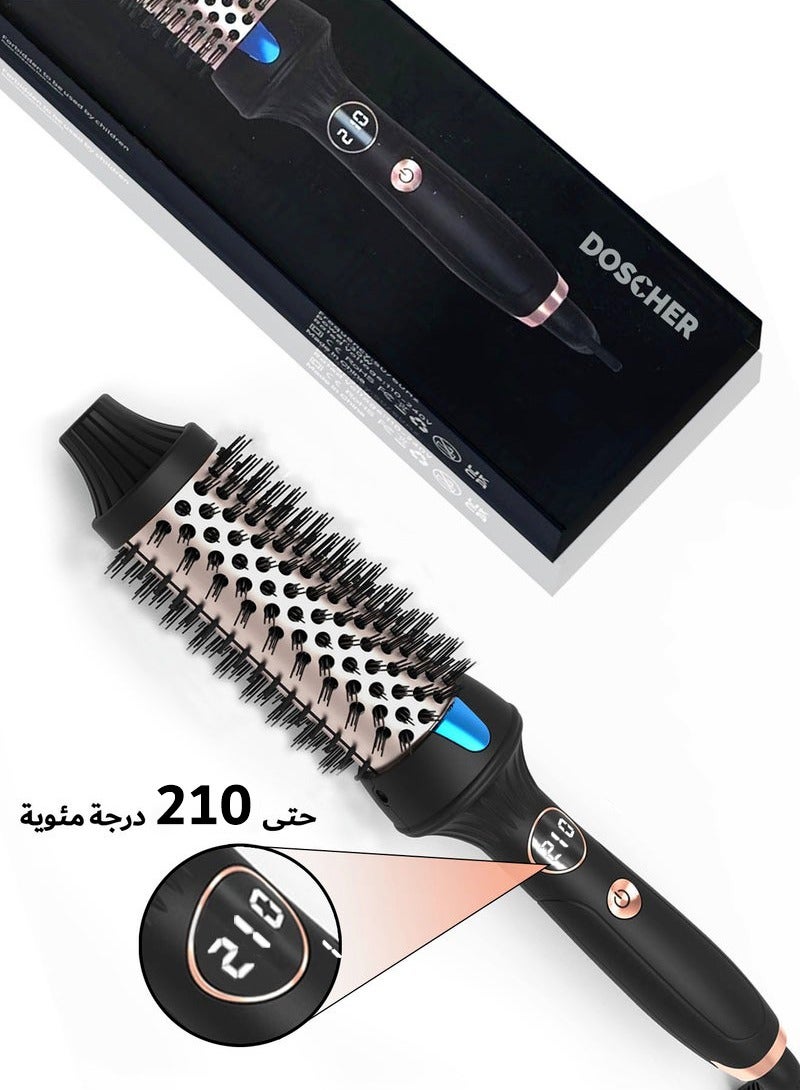 DOSCHER Ionic Thermal Brush, Hair Straightening Brush with Ionic Technology, 12 Temperature Settings, 30s Fast Heat Up, Anti-Scald Design, Dual PTC Heating, Smooth and Shiny Results