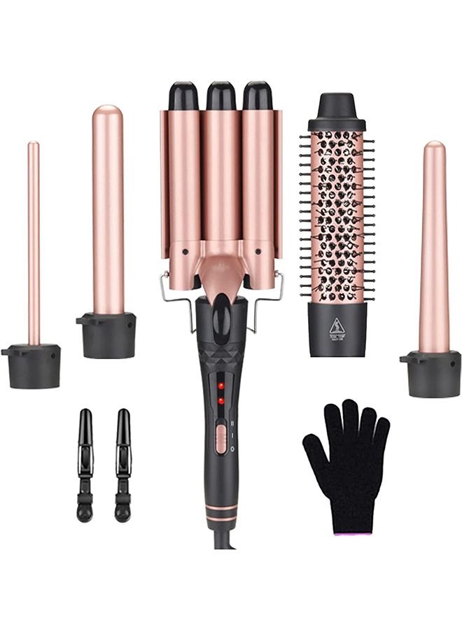 Beauenty Curling Wand Set, 5-IN-1 Hair Curler Iron, Professional Curling Wand Set, Instant Heat Up Hair Curler with 5 Interchangeable Ceramic Barrels (9-32mm), with Heat Protective Glove & 2 Clips (D)