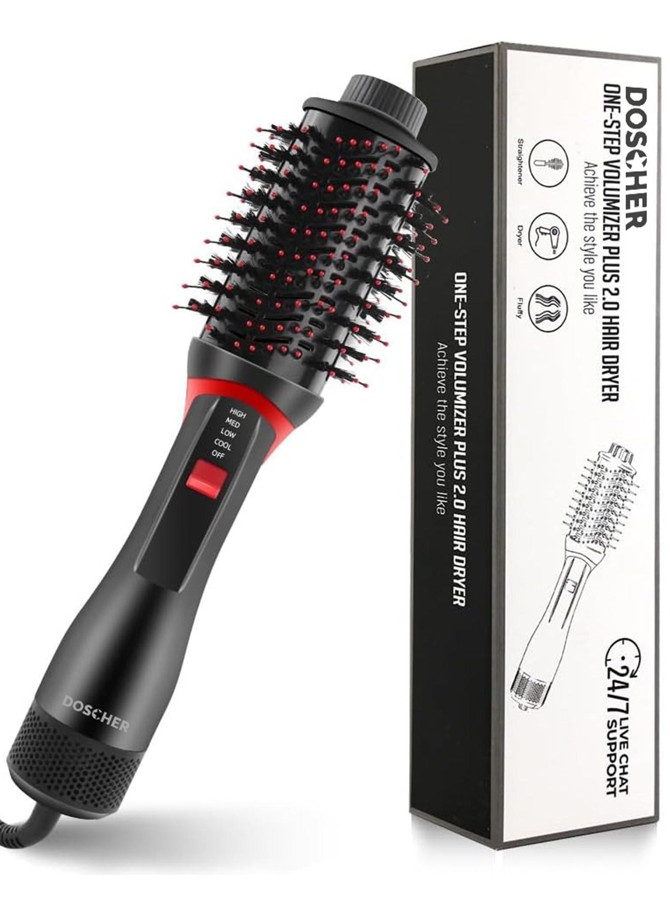 DOSCHER Professional Hair Dryer Brush and Hot Dryer Electric Comb One Step Hair Dryer Fast Hair Straightener 3 in 1 Design