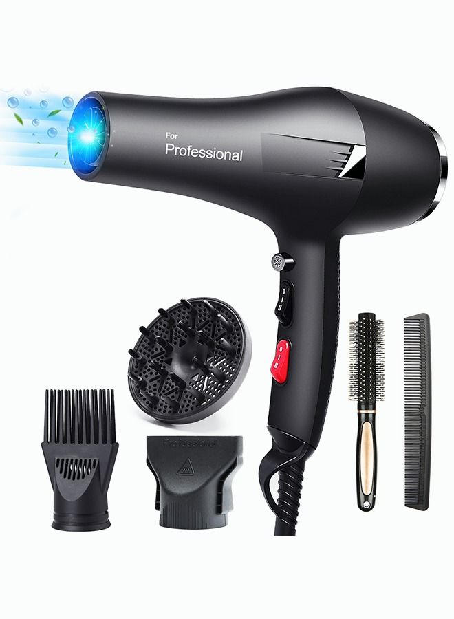 Faszin Professional Hair Dryer 2400W AC Motor Fast Drying Ion Hairdryer 2 Speeds 3 Heat Setting and One-Touch Cold Air with Diffuser Nozzle Concentrator Comb for Curly and Straight Hair