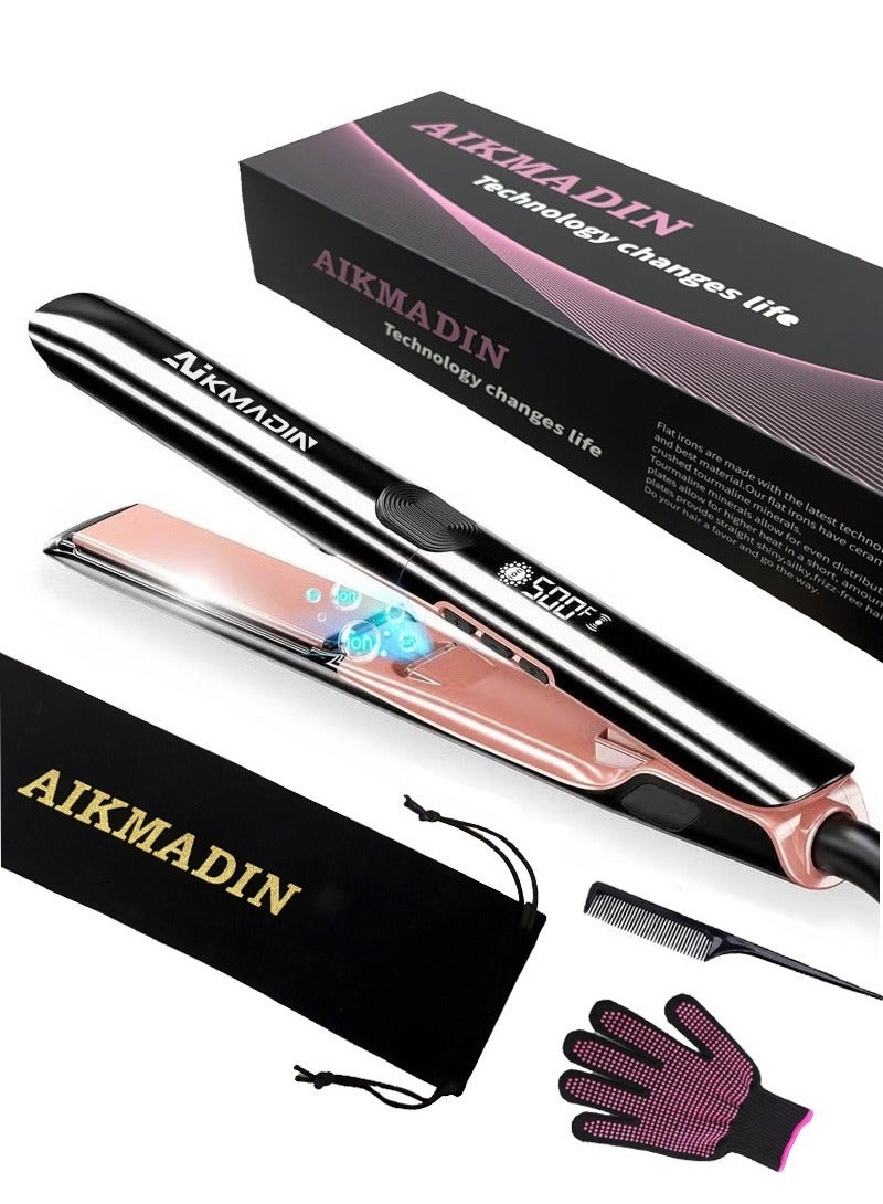 AIKMADIN Ceramic hair straightener, 2-in-1 hair straightener and curling iron, heats up to 500°F in 20 seconds, equipped with ionic technology, titanium ceramic coating, 3D floating plates with vibration feedback, and 6 adjustable heat settings