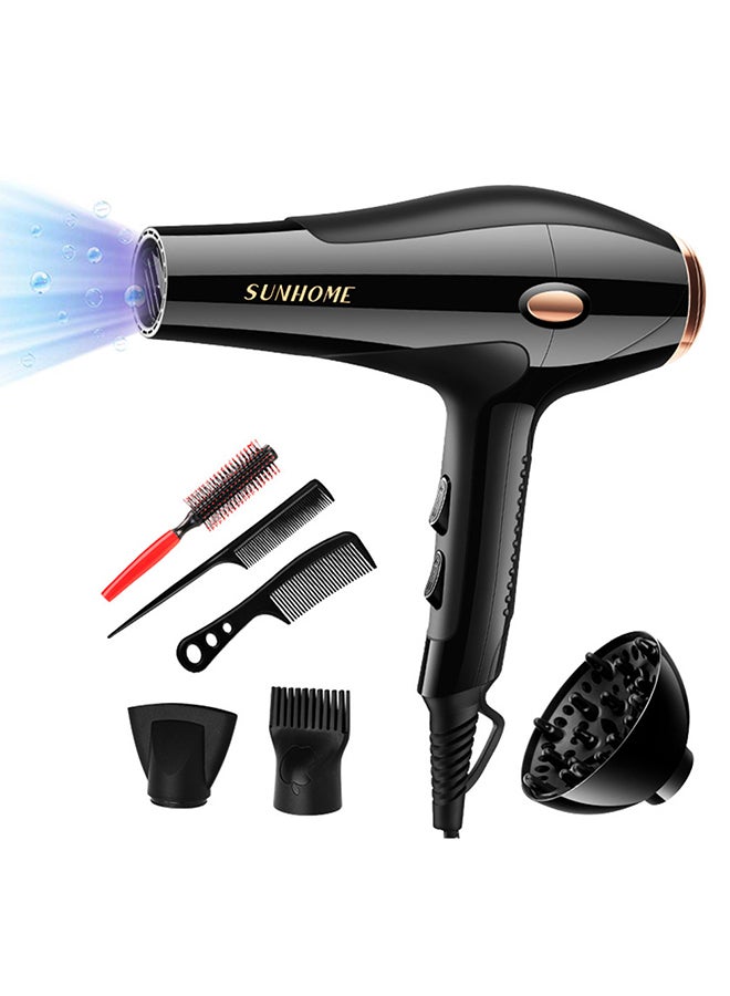 Sunhome 7-Piece Professional Hair Dryer Set, 2200W Black/Gold 250ml