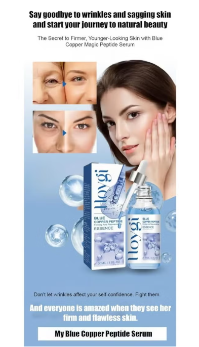 Blue Copper Peptide Firming And Rejuvenating Essence Anti-Aging Serum 30ml - Skin Revitalizing Formula with Brightening Essence for Radiant Face Clinically Proven Wrinkle Reduction