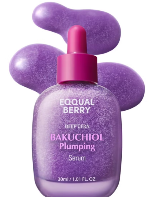 Eqqualberry Bakuchiol Plumping Serum – Pore and Wrinkle Minimizer with Bakuchiol | Retinol Alternative for Sensitive Skin | Enhances Firmness and Elasticity with Ceramide and Peptides, 1.01oz / 30ml