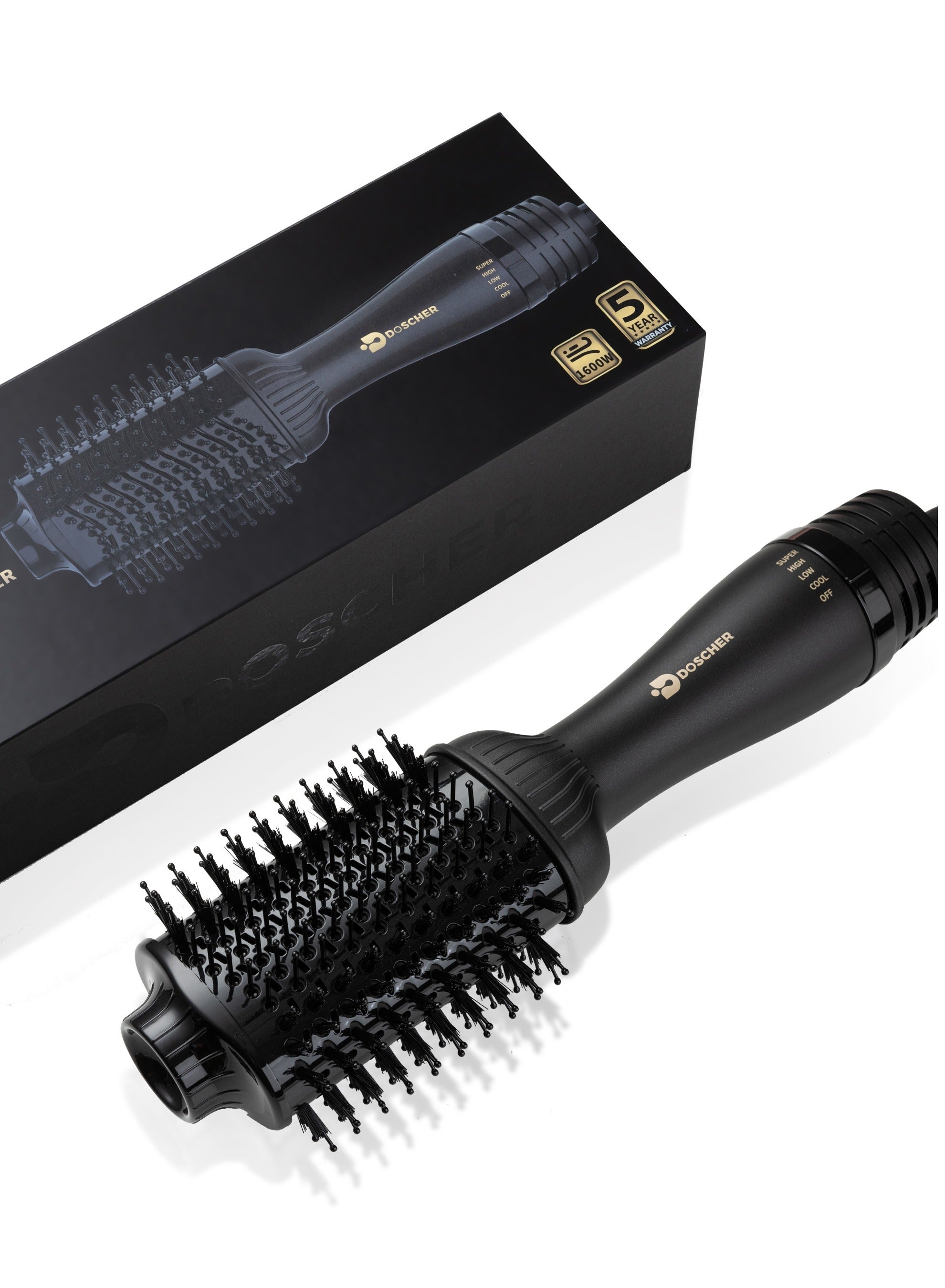 DOSCHER Hair Dryer Brush Blow Dryer Hair Dryer and Styler Hot Air Brush 3 in 1 Black Volumizer with Negative Ion 1600W