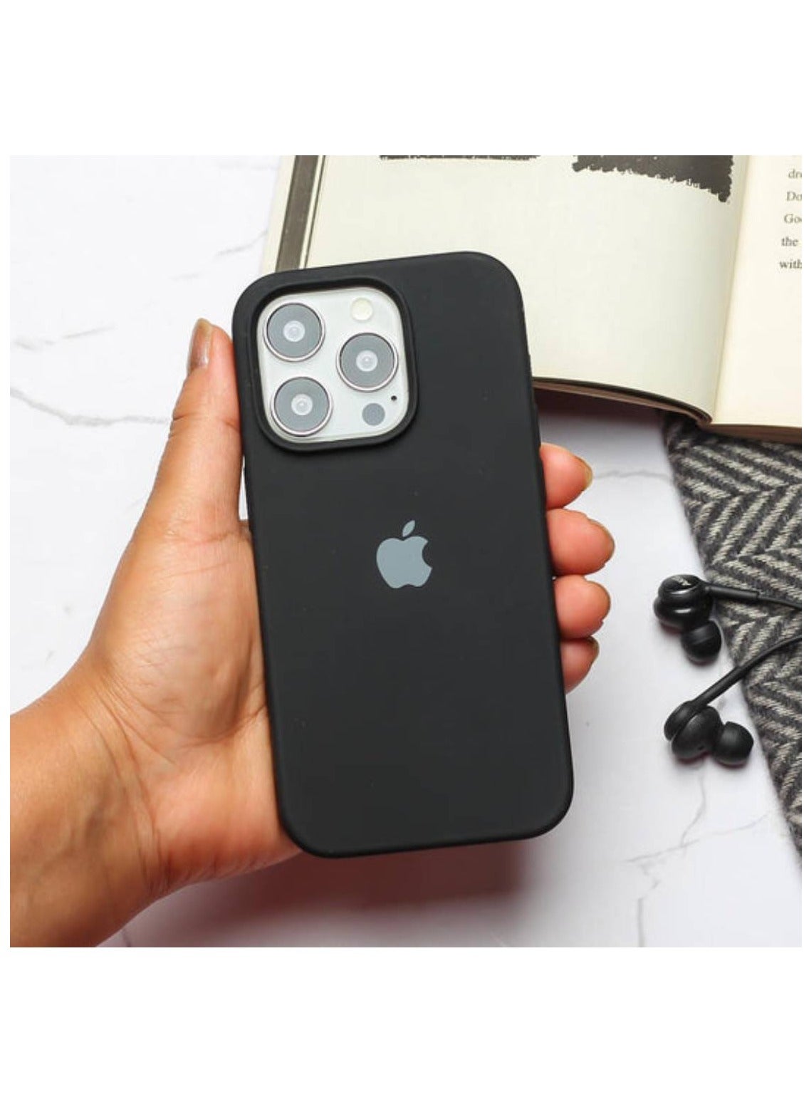 iPhone 15 Pro Liquid Silicone Case Cover With Logo Black