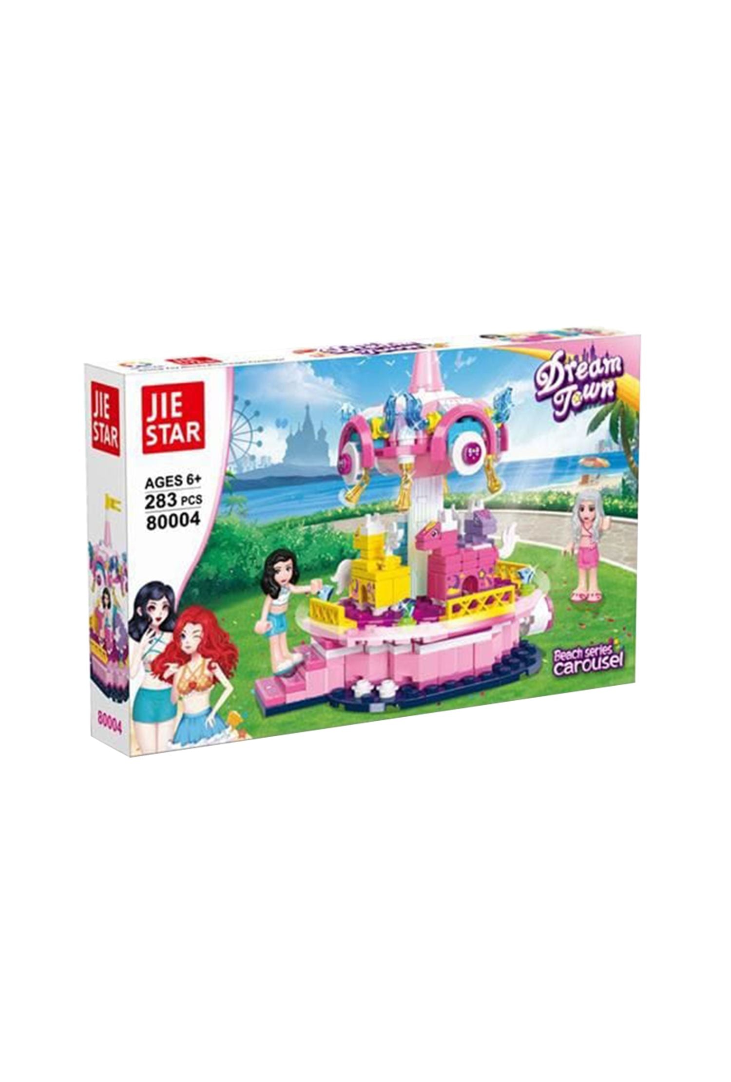 JIE Star Dream Town 283-Piece Beach Series Carousel 80004 Building Blocks Set
