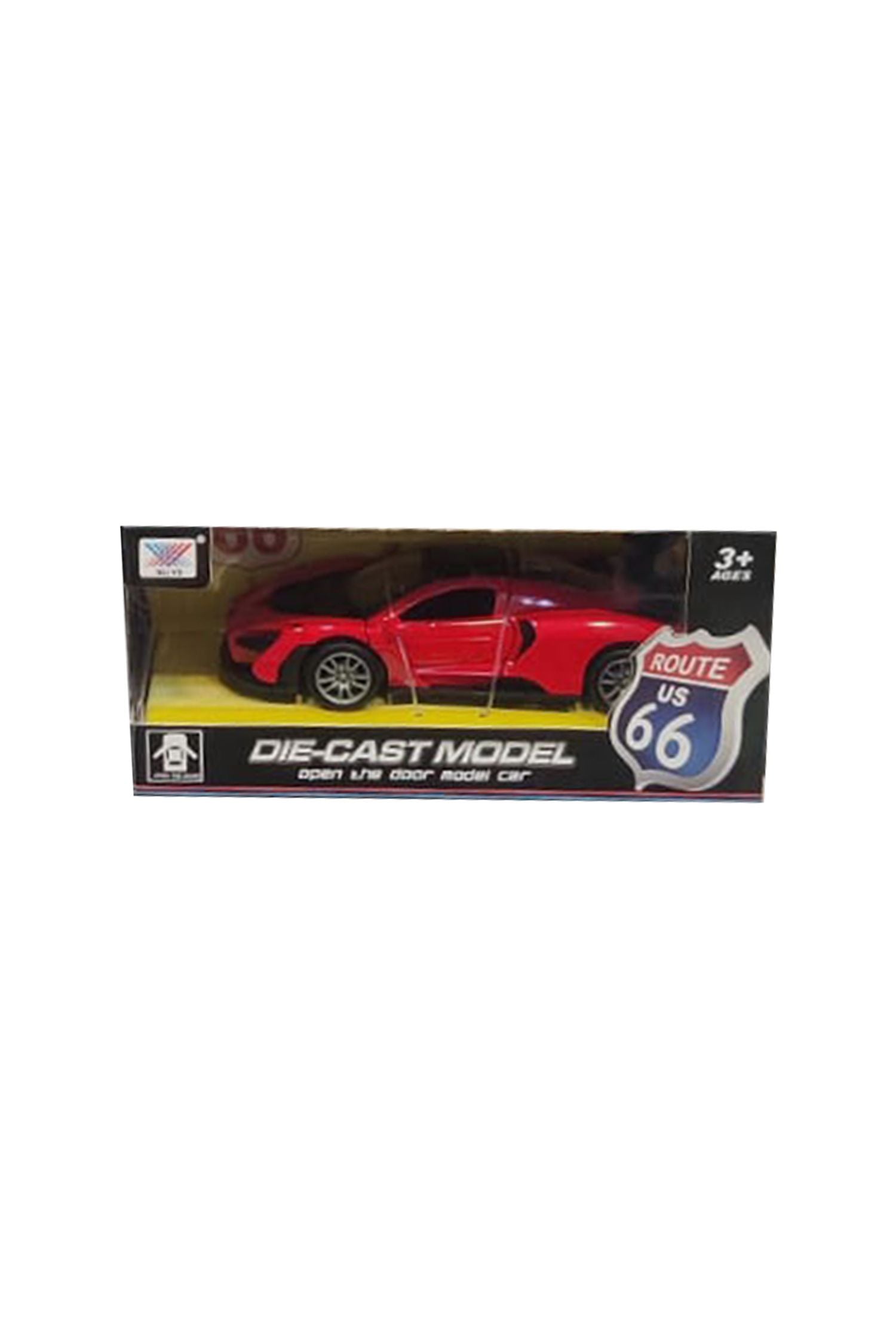 Die-Cast Model Red Car with Route 66 Theme Collectible Toy