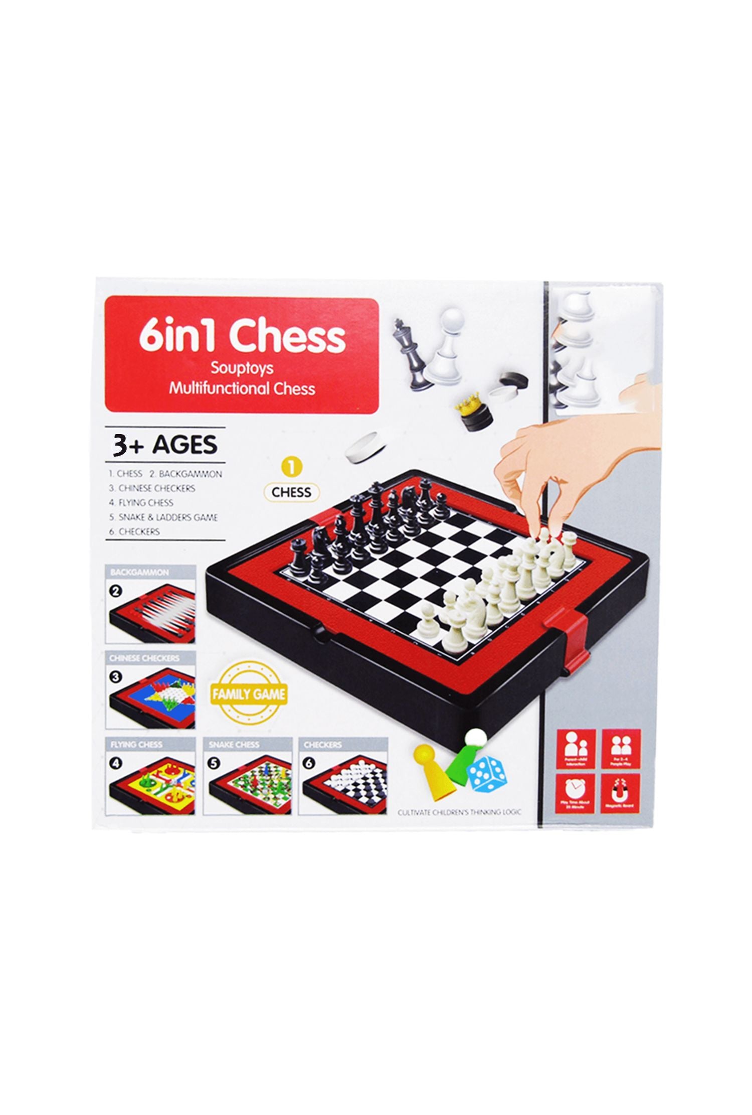 6-in-1 Chess Set by Souptoys Multifunctional Family Game for Ages 3+