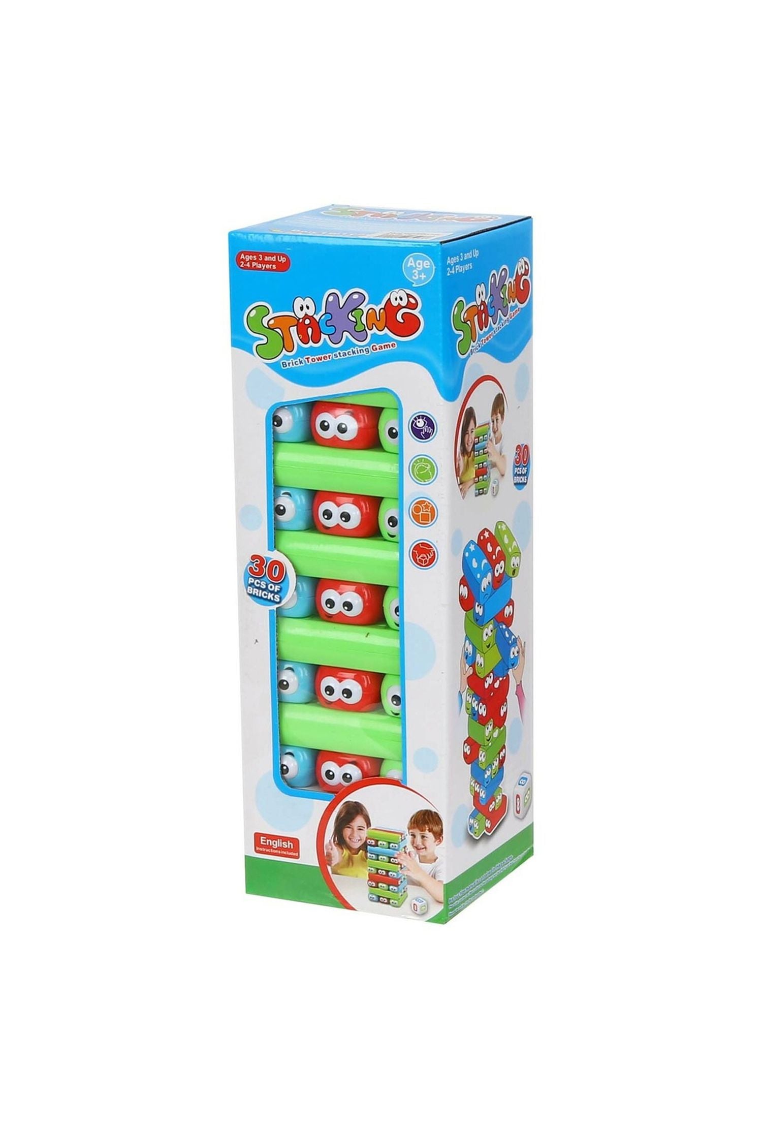 Stacking Brick Tower Game 30-Piece Balancing Blocks for Kids & Adults