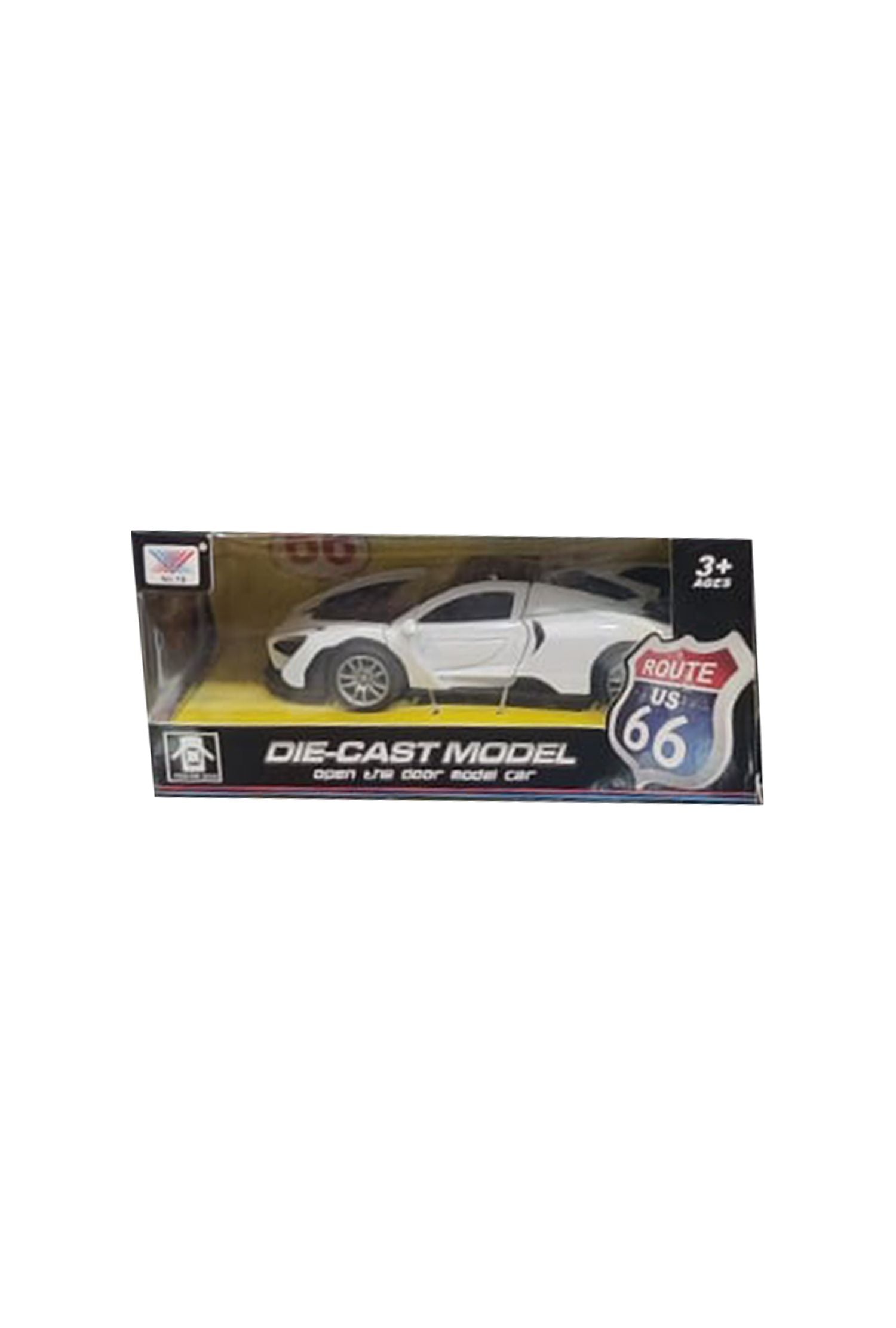 Die-Cast Model White Car with Route 66 Theme Collectible Toy