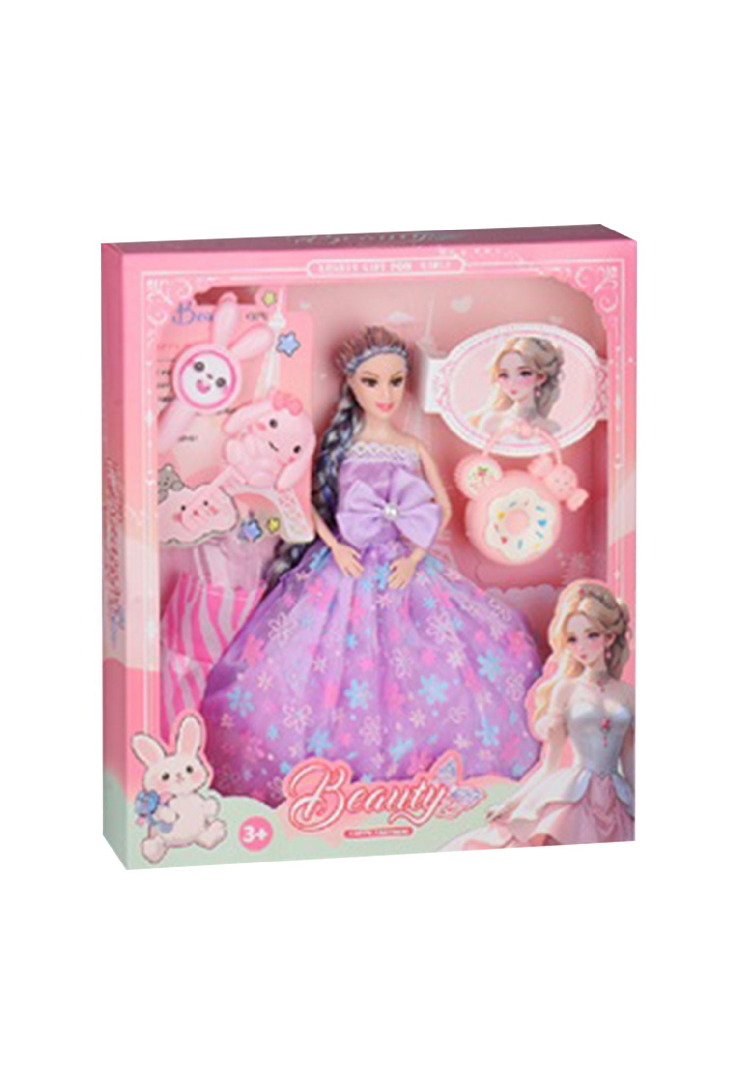 Beauty Happy Partners Purple Princess Doll Elegant Dress-Up Toy with Accessories