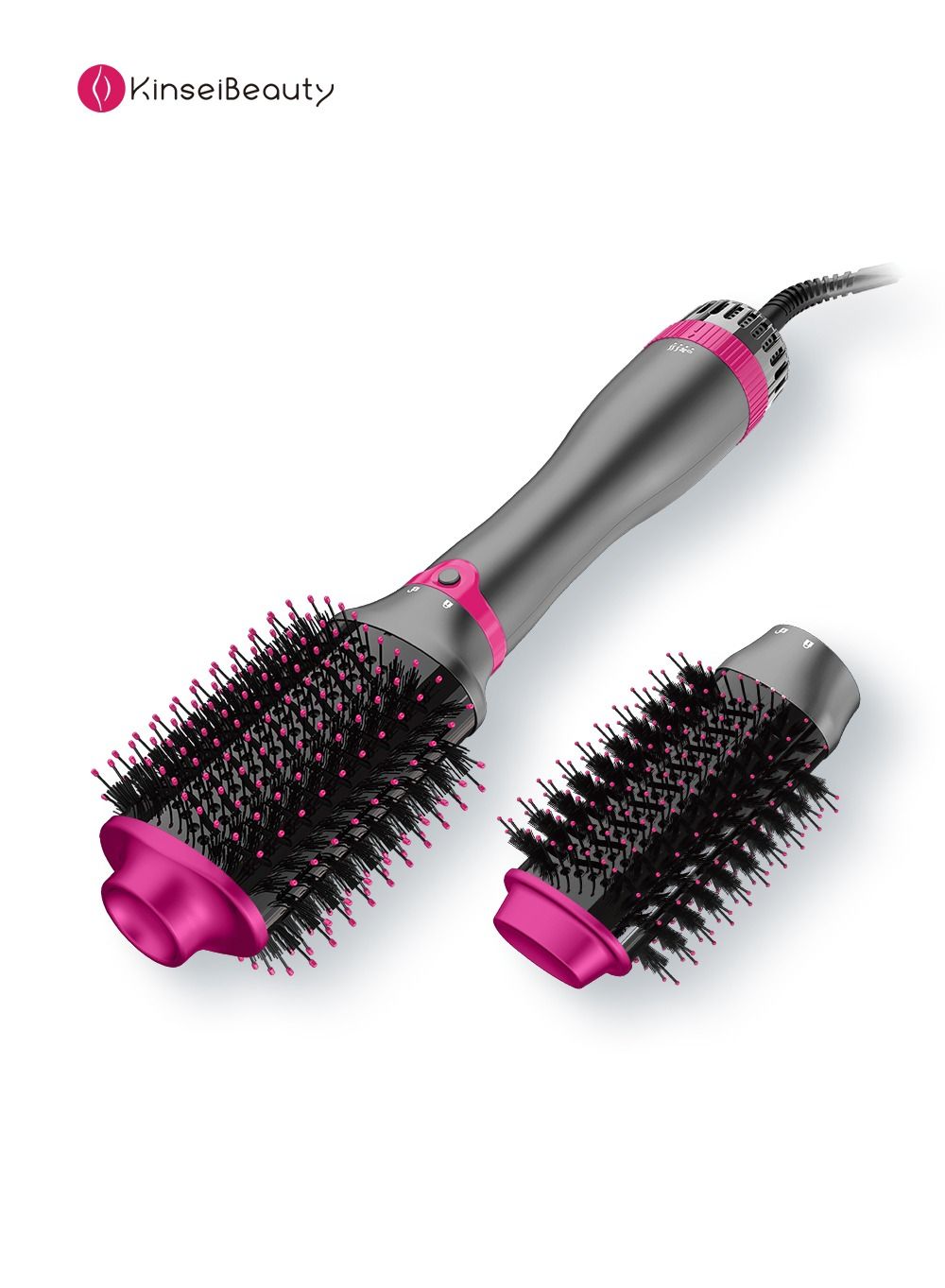 KinseiBeauty 4-in-1 Hair Dryer Brush, 1200W Hair Styler Volumizer Brush for Straightening and Curling with 2 Heads, Hot Air Brush
